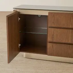 Felina Brown Oak Veneer Sideboard with Champagne Gold Glass Top