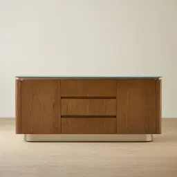 Felina Brown Oak Veneer Sideboard with Champagne Gold Glass Top