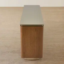 Felina Brown Oak Veneer Sideboard with Champagne Gold Glass Top