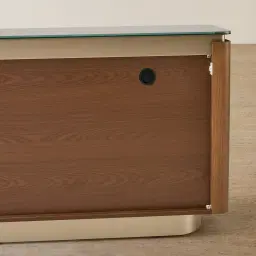 Felina Brown Oak Veneer Sideboard with Champagne Gold Glass Top
