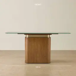 Felina Brown Oak Veneer Console Table with Champagne Gold Glass Top