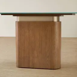 Felina Brown Oak Veneer Console Table with Champagne Gold Glass Top