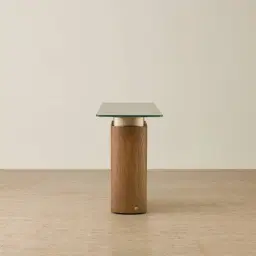 Felina Brown Oak Veneer Console Table with Champagne Gold Glass Top