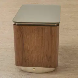 Felina Brown Oak Veneer Bedside Table with Champagne Gold Glass Top