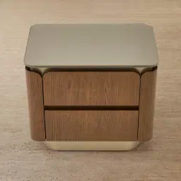 Felina Brown Oak Veneer Bedside Table with Champagne Gold Glass Top