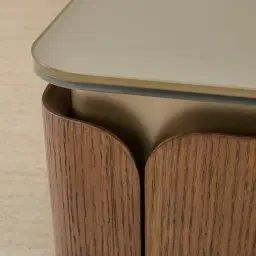 Felina Brown Oak Veneer Bedside Table with Champagne Gold Glass Top