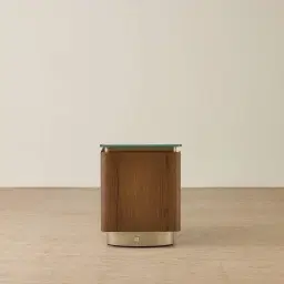 Felina Brown Oak Veneer Bedside Table with Champagne Gold Glass Top