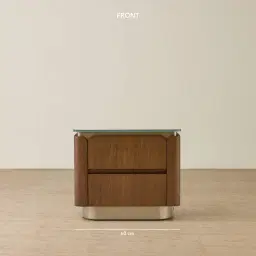 Felina Brown Oak Veneer Bedside Table with Champagne Gold Glass Top