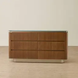 Felina Brown Oak Veneer Dresser with Champagne Gold Glass Top