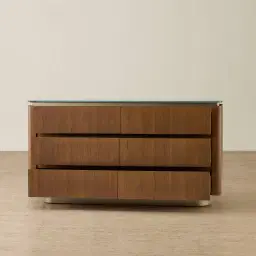 Felina Brown Oak Veneer Dresser with Champagne Gold Glass Top