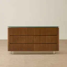 Felina Brown Oak Veneer Dresser with Champagne Gold Glass Top