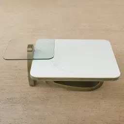 Aspen White Sintered Stone Coffee Table - Brushed Bronze Legs
