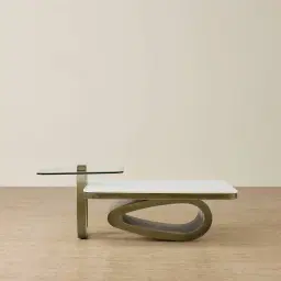 Aspen White Sintered Stone Coffee Table - Brushed Bronze Legs