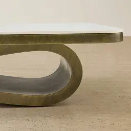 Aspen White Sintered Stone Coffee Table - Brushed Bronze Legs