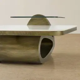 Aspen White Sintered Stone Coffee Table - Brushed Bronze Legs