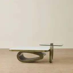 Aspen White Sintered Stone Coffee Table - Brushed Bronze Legs