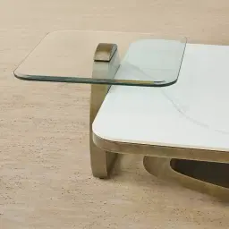 Aspen White Sintered Stone Coffee Table - Brushed Bronze Legs