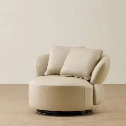 Borcea Cream Leather Leather Swivel Occasional Chair