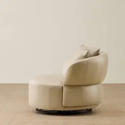 Borcea Cream Leather Leather Swivel Occasional Chair