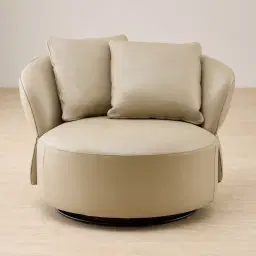 Borcea Cream Leather Leather Swivel Occasional Chair