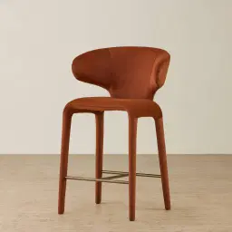 Debra Copper Brown Velveteen Fabric Counter Stool