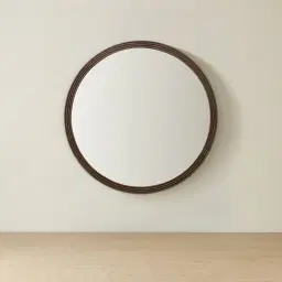 Liran Dark Ash Round Wooden Mirror 90cm