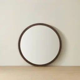 Liran Dark Ash Round Wooden Mirror 90cm