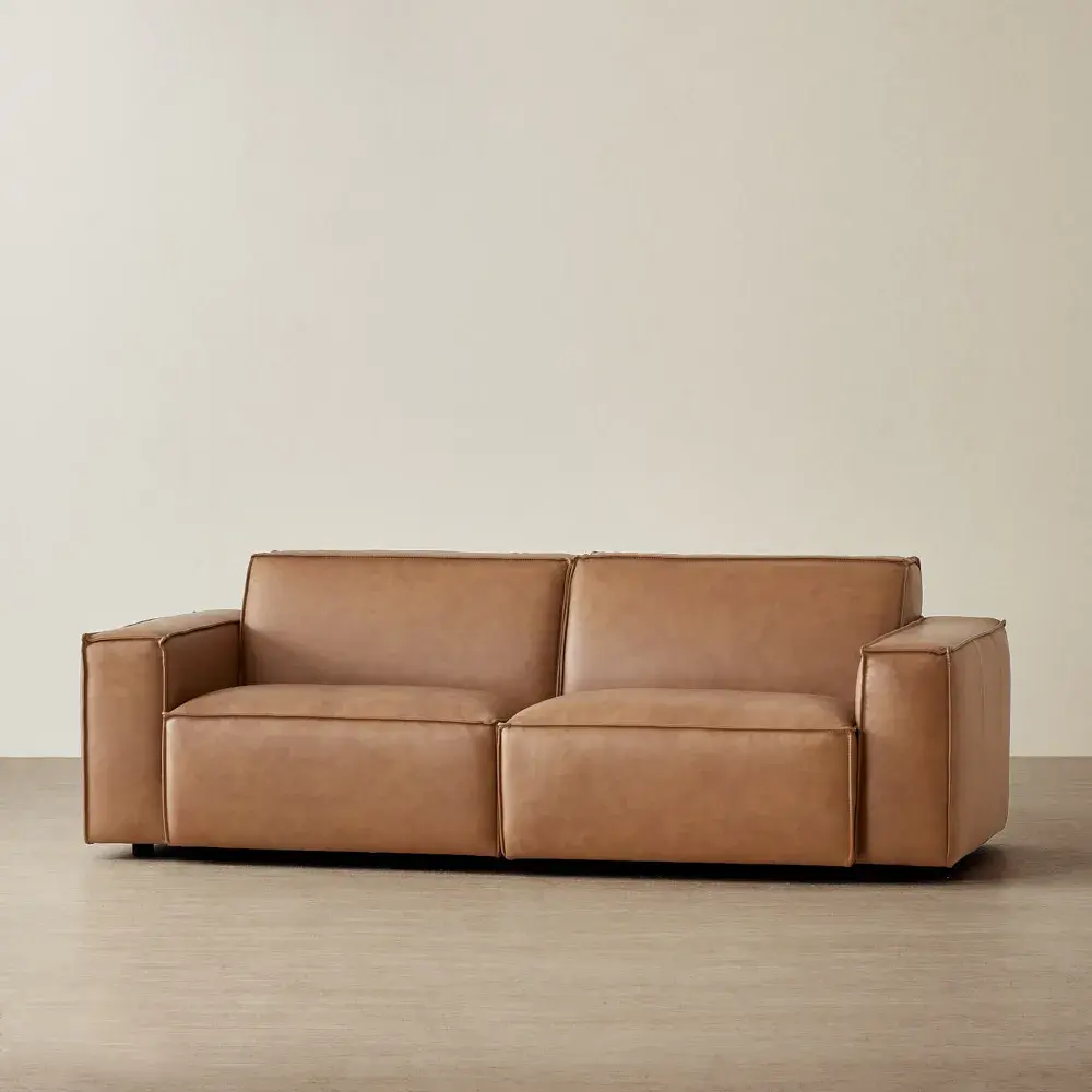 Lainey Medium Tan 2 Pieces Modular Leather Sofa