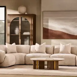 Willow Powder White Chenille Fabric 3 Pieces Modular Sofa