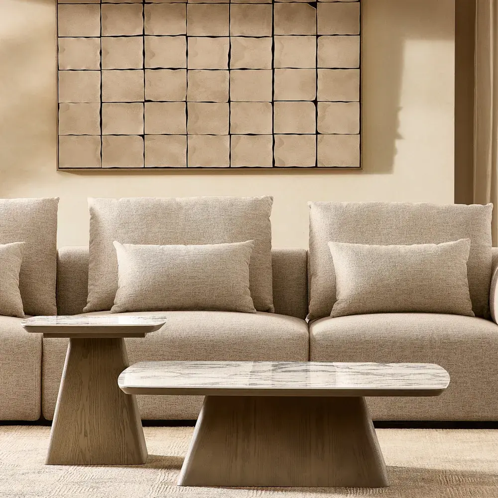 Riviera III Isabelline White 3 Pieces Modular Fabric Sofa