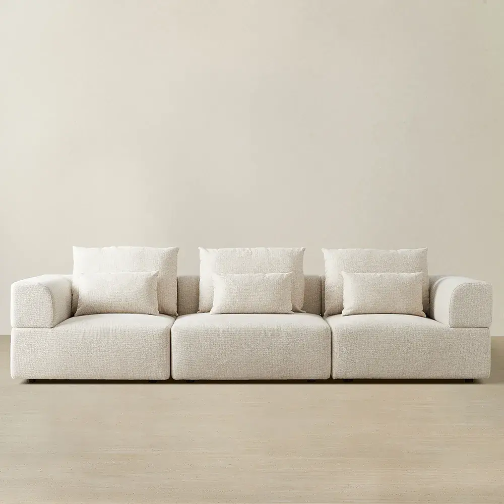 Riviera III Isabelline White 3 Pieces Modular Fabric Sofa