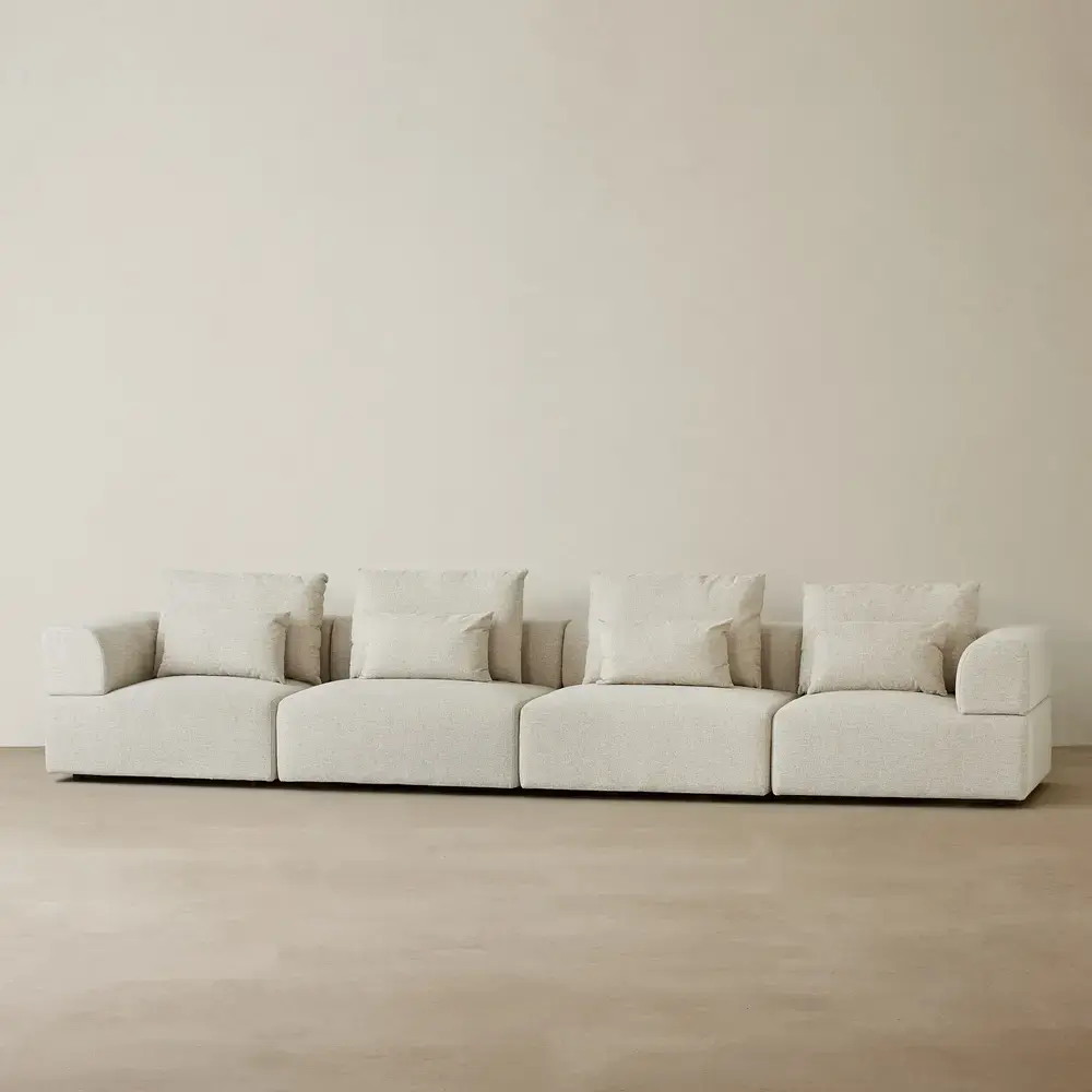 Riviera III Isabelline White 4 Pieces Modular Fabric Sofa