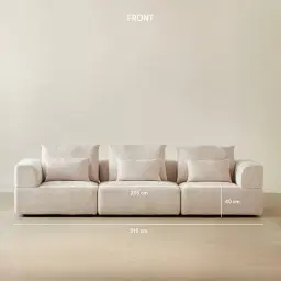 Riviera III Powder White Chenille 3 Pieces Modular Fabric Sofa
