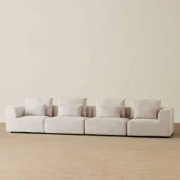 Riviera III Powder White Chenille 4 Pieces Modular Fabric Sofa