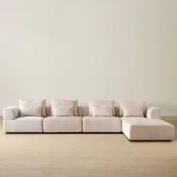 Riviera III Powder White Chenille Fabric Modular Sofa