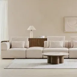 Riviera III Powder White Chenille Fabric Modular Sofa