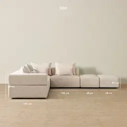 Riviera III Powder White Chenille Fabric Modular Sofa
