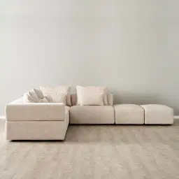 Riviera III Powder White Chenille Fabric Modular Sofa