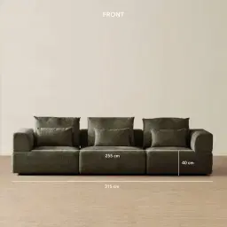 Riviera III Green Chenille 3 Pieces Modular Fabric Sofa