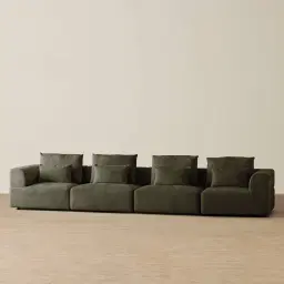 Riviera III Green Chenille 4 Pieces Modular Fabric Sofa