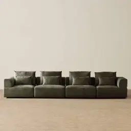 Riviera III Green Chenille 4 Pieces Modular Fabric Sofa