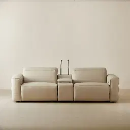 Amelie Almond Cream Leather 2 Pieces Modular Dual Electric Recliner With Rectangle Console