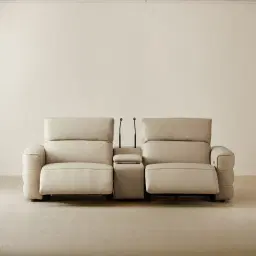 Amelie Almond Cream Leather 2 Pieces Modular Dual Electric Recliner With Rectangle Console