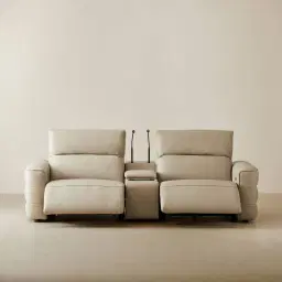 Amelie Almond Cream Leather 2 Pieces Modular Dual Electric Recliner With Rectangle Console