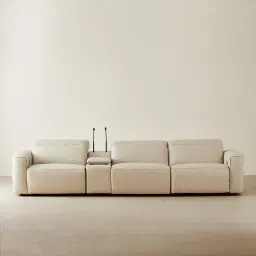 Amelie Almond Cream Leather 3 Pieces Modular Dual Electric Recliner With Rectangle Console