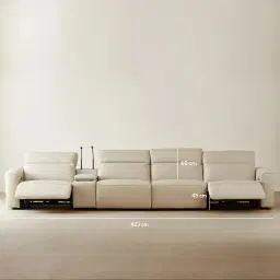 Amelie Almond Cream Leather 4 Pieces Modular Dual Electric Recliner With Rectangle Console