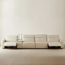 Amelie Almond Cream Leather 4 Pieces Modular Dual Electric Recliner With Rectangle Console