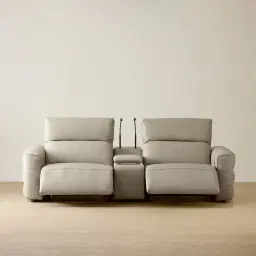 Amelie Milk Coffee Leather 2 Pieces Modular Dual Electric Recliner With Rectangle Console