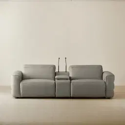 Amelie Milk Coffee Leather 2 Pieces Modular Dual Electric Recliner With Rectangle Console