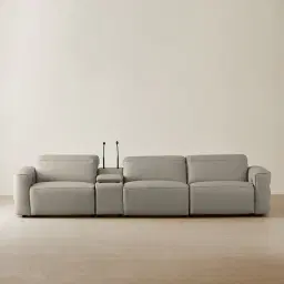 Amelie Milk Coffee Leather 3 Pieces Modular Dual Electric Recliner With Rectangle Console